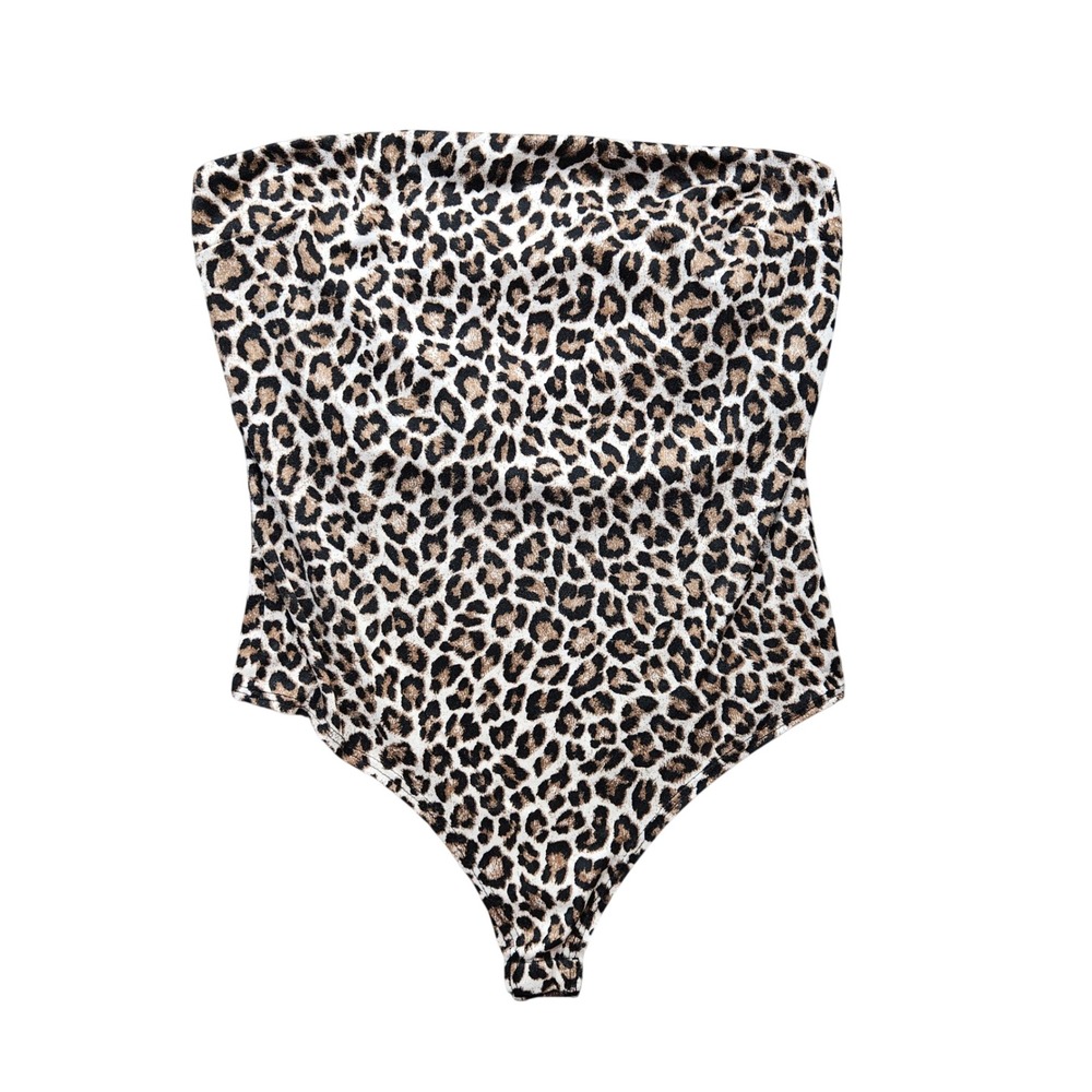 Gaze Womens Leopard Print Strapless Tube Top Bodysuit Brown Tan Black Size M